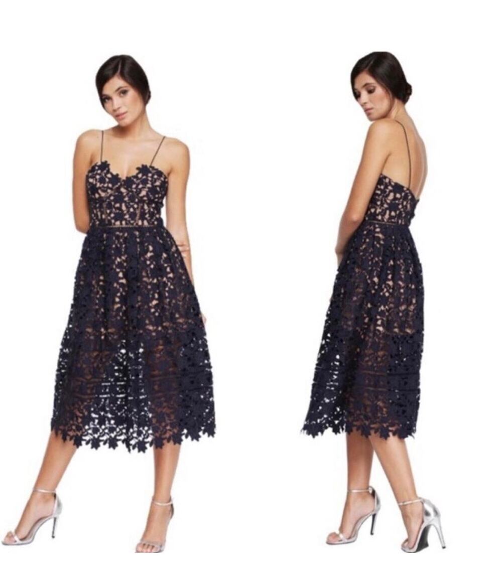 Few Moda New York Floral Lace Crochet Overlay Spaghetti Strap Midi Dress Small